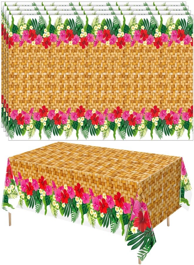 Mindsoft 4 Pcs Hawaiian Luau Party Table Cover 54'' x 108'' Plastic Hawaiian Tablecloth Disposable Rectangular Luau Party Decorations Summer Tropical Table Supplies for BBQs Beach Pool Birthday - Image 1
